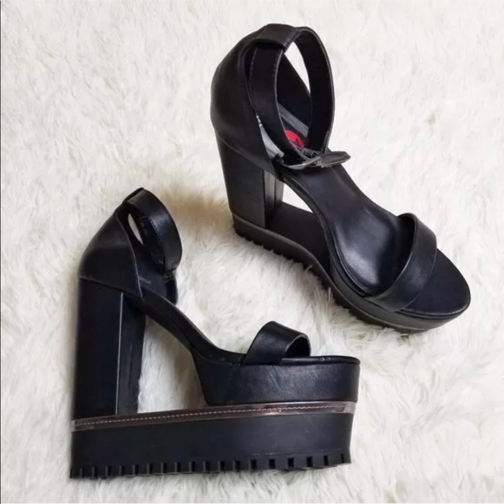 Nasty Gal Black Cutout Platform Strap Heels